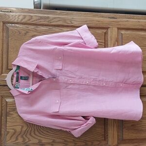Lauren Ralph Lauren NWT Women's  100% Linen Tab-Sleeve Shirt Sz 2X Pink Relaxed